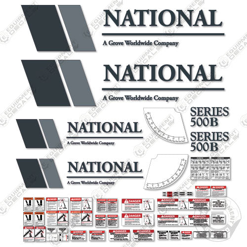 Fits National Crane 500B Decal Kit 500, 500b, boom, crane, decal kit, lift, manitowoc