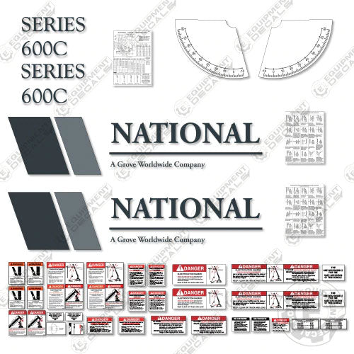 Fits National 600C Boom Crane Decal Kit boom, crane, decal kit, lift, manitowoc