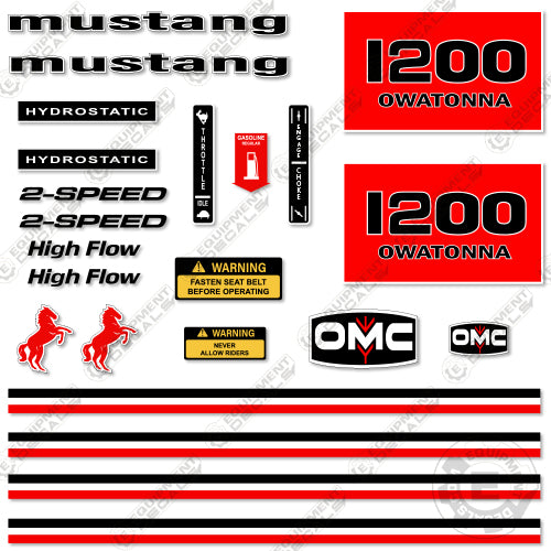 Fits OMC Mustang 1200 Decal Kit Skid Steer decal kit, omc