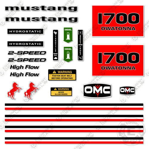 Fits OMC Mustang 1700 Decal Kit Skid Steer decal kit, omc