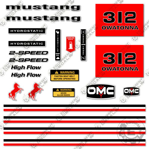 Fits OMC Mustang 312 Decal Kit Skid Steer 312, decal kit, omc