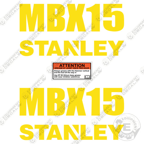 Fits Stanley MBX-15 Decal Kit Hydraulic Hammer decal kit