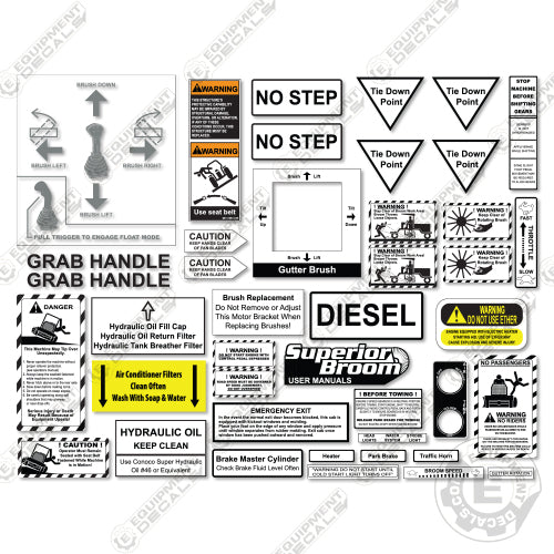 Fits Superior Broom Warning Decal Kit For Street Sweeper 80c, decal kit, dt80, dt80c