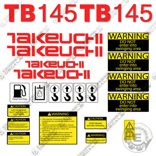 Fits Takeuchi TB 145 Mini Excavator Decal Kit 145, decal kit, tb-145, tb145