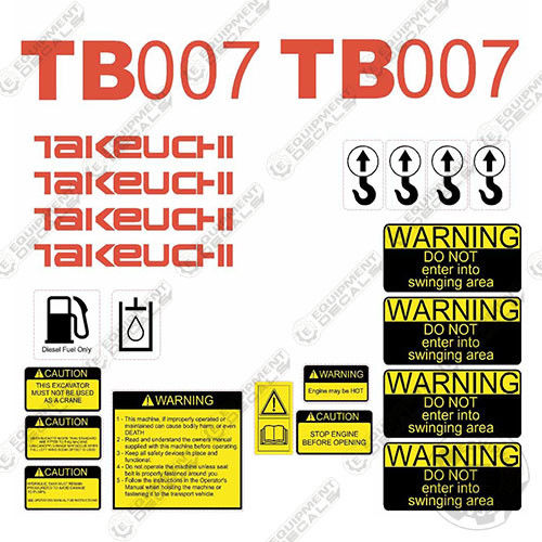 Fits Takeuchi TB 007 Mini Excavator Decals Equipment Decals decal kit