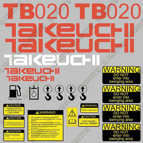 Fits Takeuchi TB 020 Mini Excavator Decals Equipment Decals decal kit