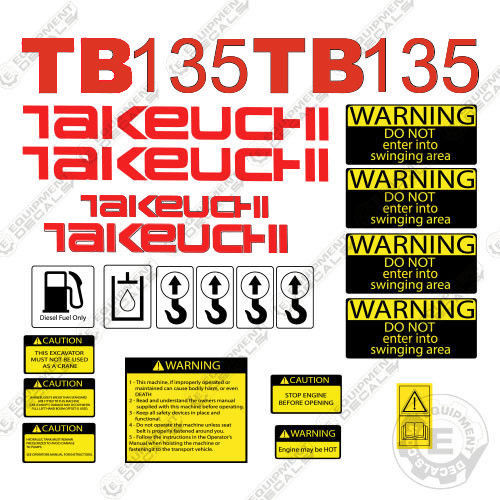 Fits Takeuchi TB 135 Mini Excavator Decals Equipment Decals decal kit