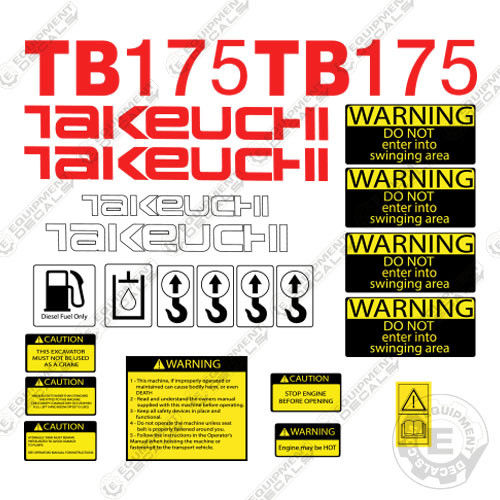 Fits Takeuchi TB 175 Mini Excavator Decals Equipment Decals decal kit