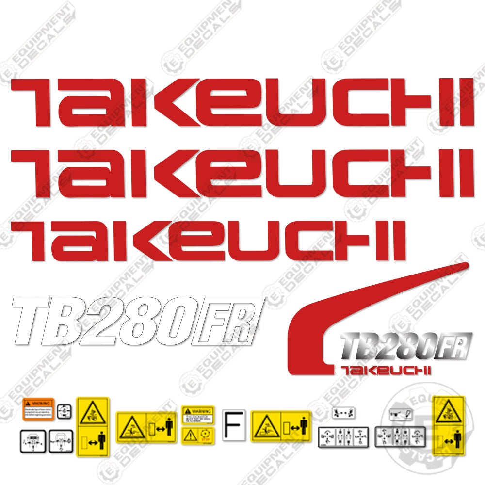 Fits Takeuchi TB 280 FR Decal Kit Mini Excavator (Newer Style) 280, 280fr, decal kit, tb-280, tb280, tb280-fr, tb280fr