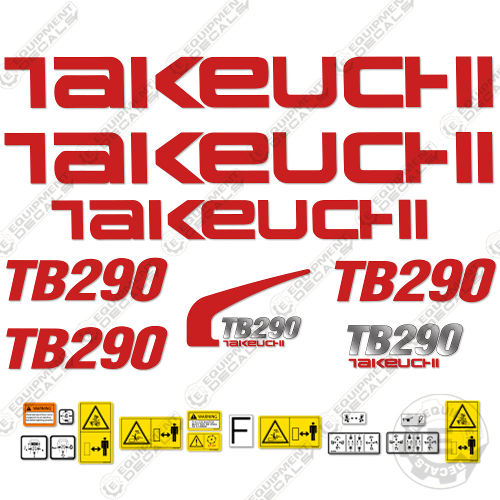 Fits Takeuchi TB 290 Mini Excavator Decals Equipment Decals 290, decal kit, tb-290, tb290