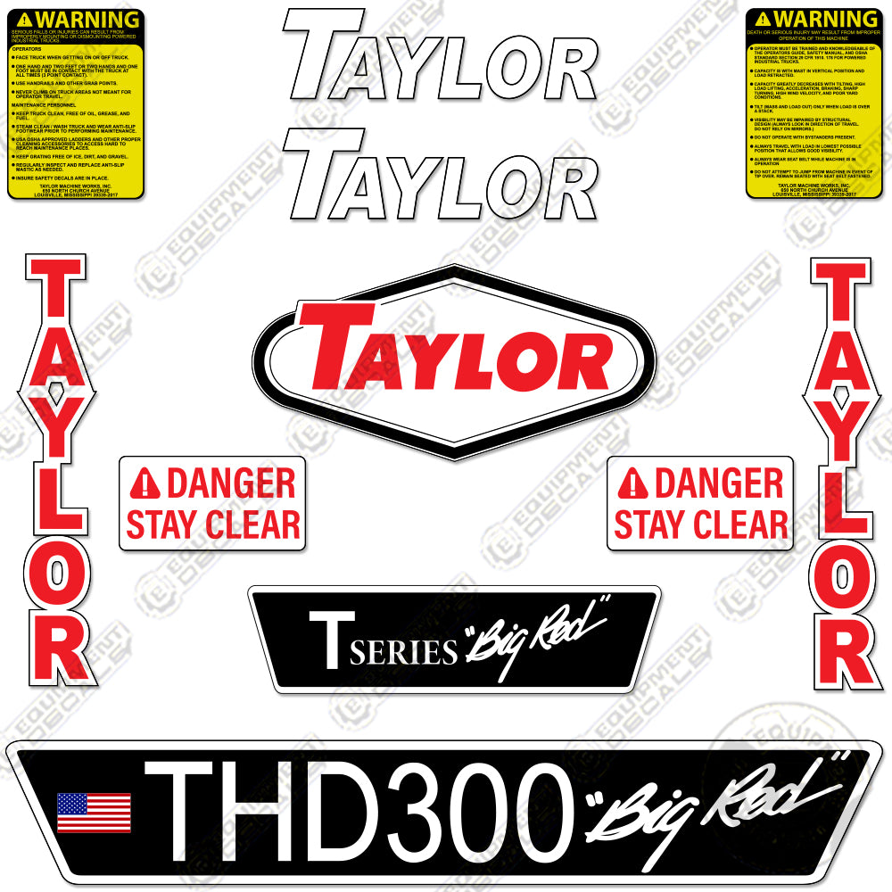 Fits Taylor THD300 Decal kit Forklift 300, big, bigred, red, thd, thd-300, thd300