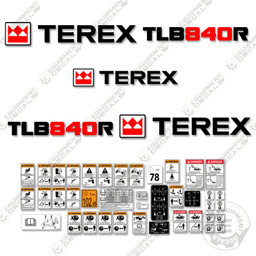 Fits Terex TLB840R Backhoe Loader Decal Kit With Safety Stickers 840, decal kit, r, tlb