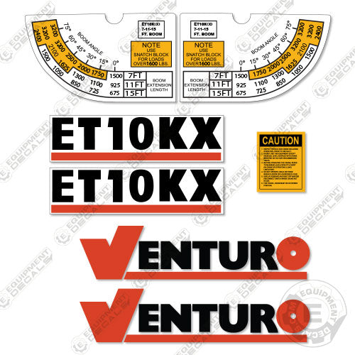 Fits Venturo ET10KX Decal Kit for Crane Truck 10, 10kx, decal kit, et10, et10kx