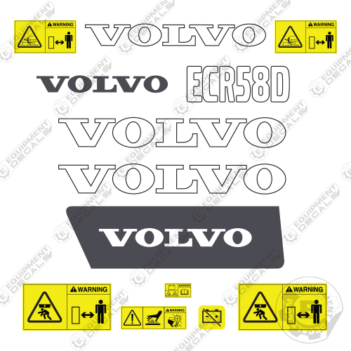 Fits Volvo ECR58D Decal Kit Mini Excavator 58, 58d, decal kit, dl, ec, ecr, ecr58d