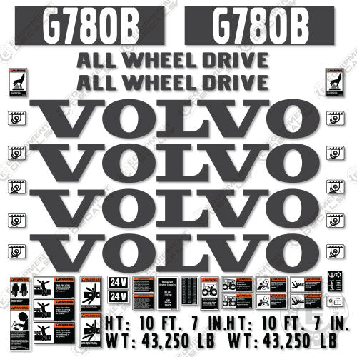 Fits Volvo G780B Decal Kit Motor Grader 780, 780b, decal kit, g780, g780b