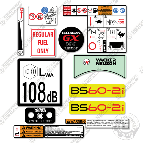 Fits Wacker Neuson BS60-2i Decal Kit Rammer 60, bs-60, bs60, decal kit